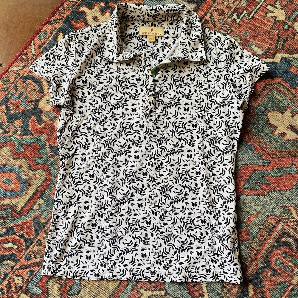 Sport Haley Women's polo Golf Shirt Sz XS Black White Patterned